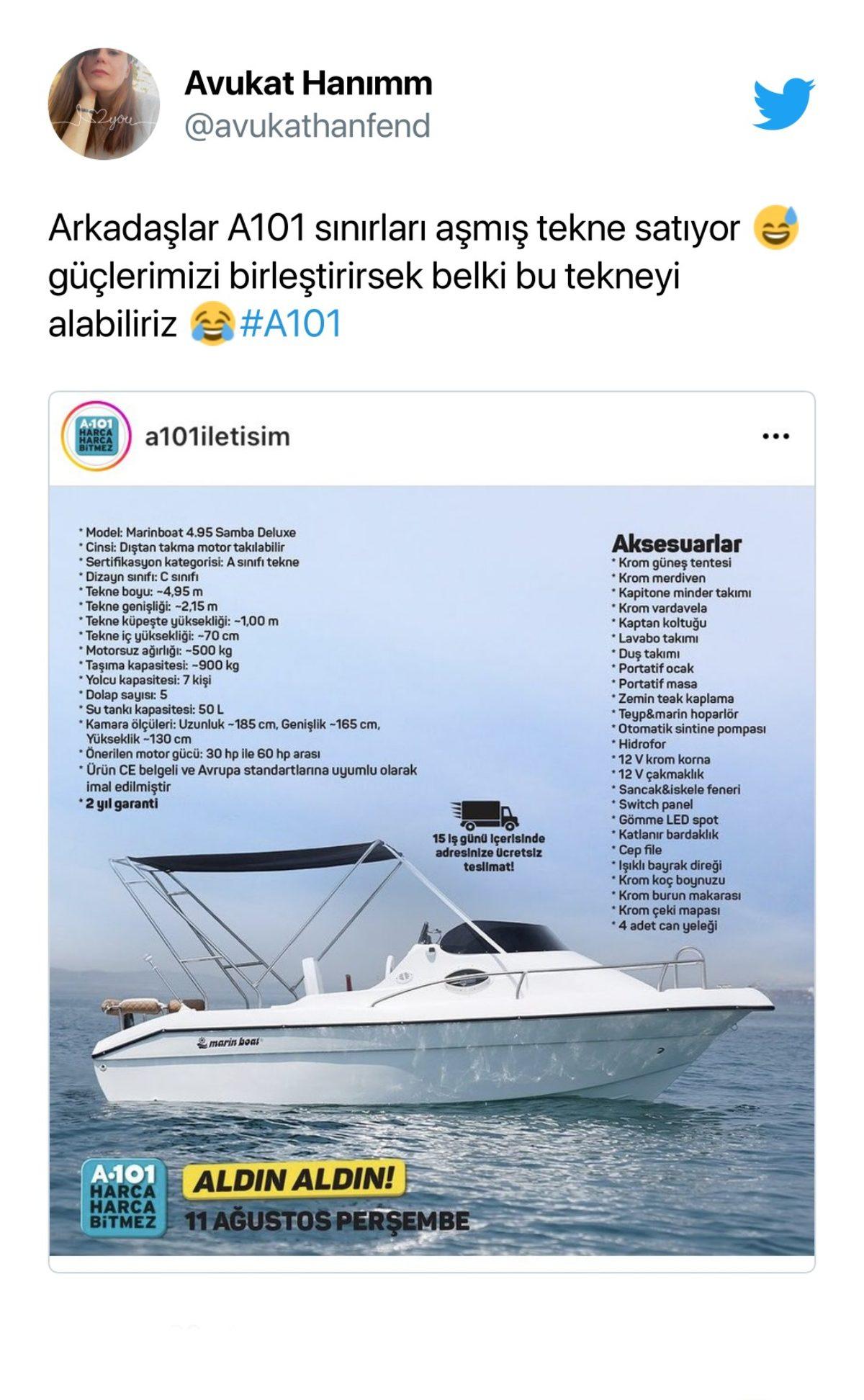 A101’in 80 Bin TL’lik Tekne Satması Sosyal Medyada Gündem Oldu (Tekne Var Ama Gitmiyor...)