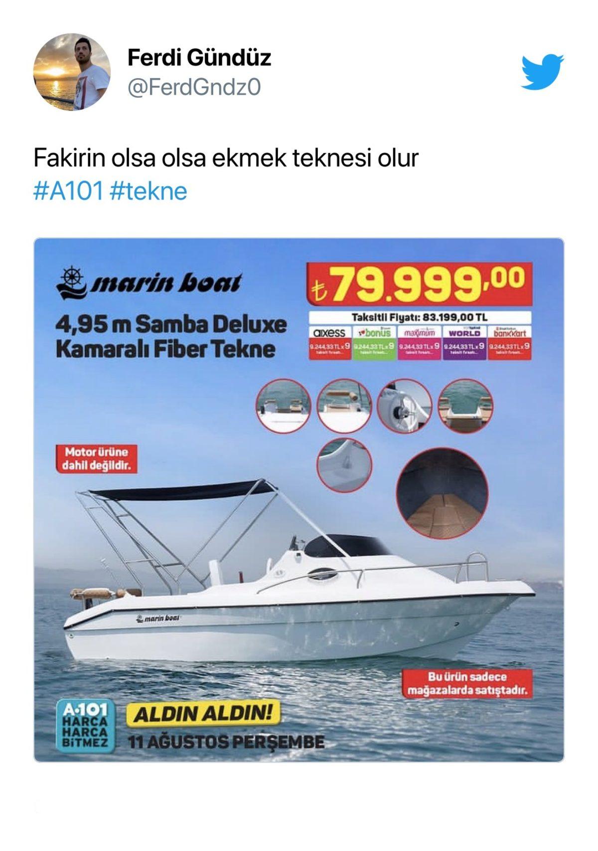 A101’in 80 Bin TL’lik Tekne Satması Sosyal Medyada Gündem Oldu (Tekne Var Ama Gitmiyor...)