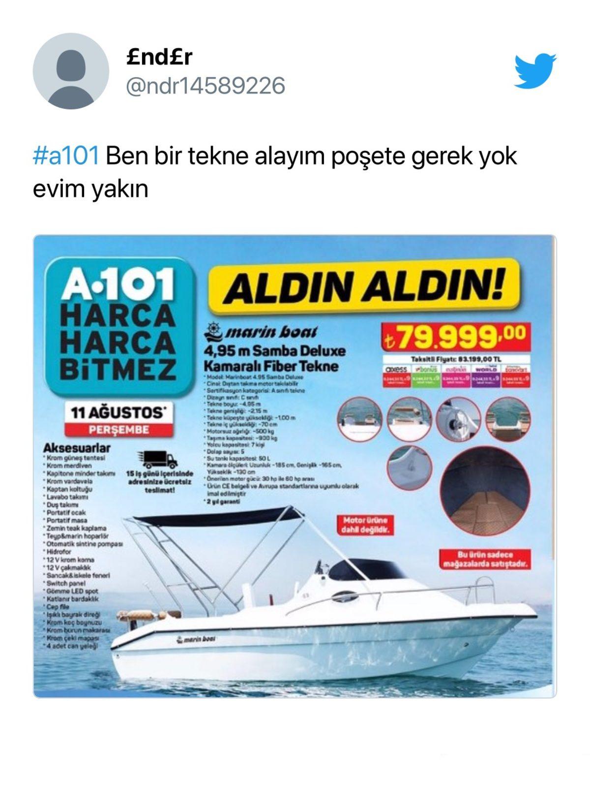 A101’in 80 Bin TL’lik Tekne Satması Sosyal Medyada Gündem Oldu (Tekne Var Ama Gitmiyor...)