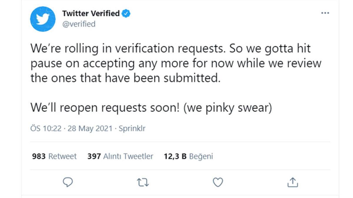 Az Yavaş Gelin: Twitter, Mavi Tik Başvurularını Yoğunluk Nedeniyle Durdurdu