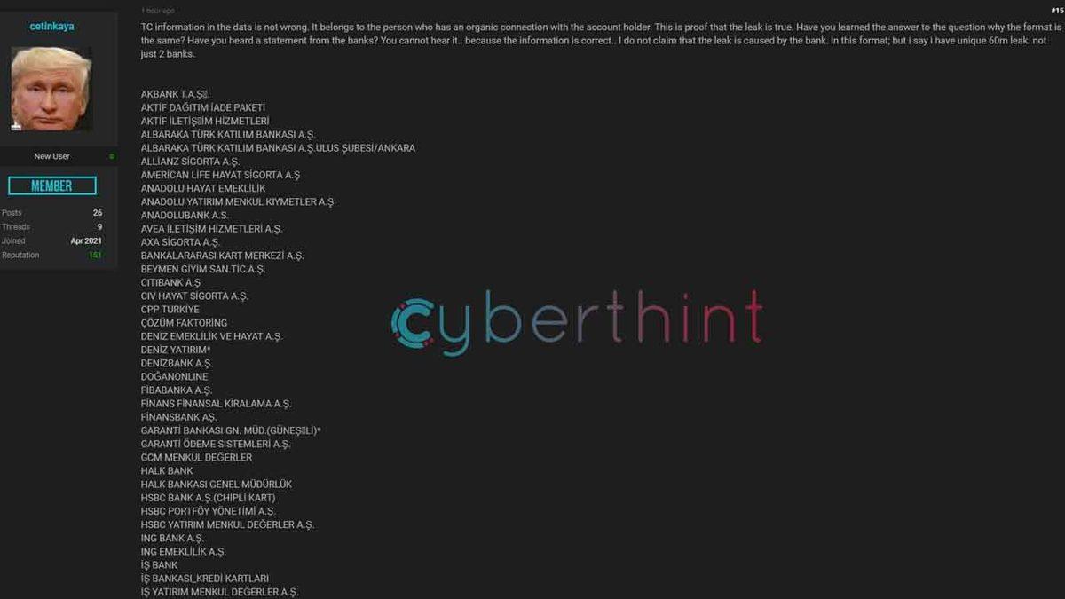 Bir Hacker, Türkiye’deki 60 Milyon Banka Müşterisine Ait Verileri Ele Geçirdiğini Öne Sürdü