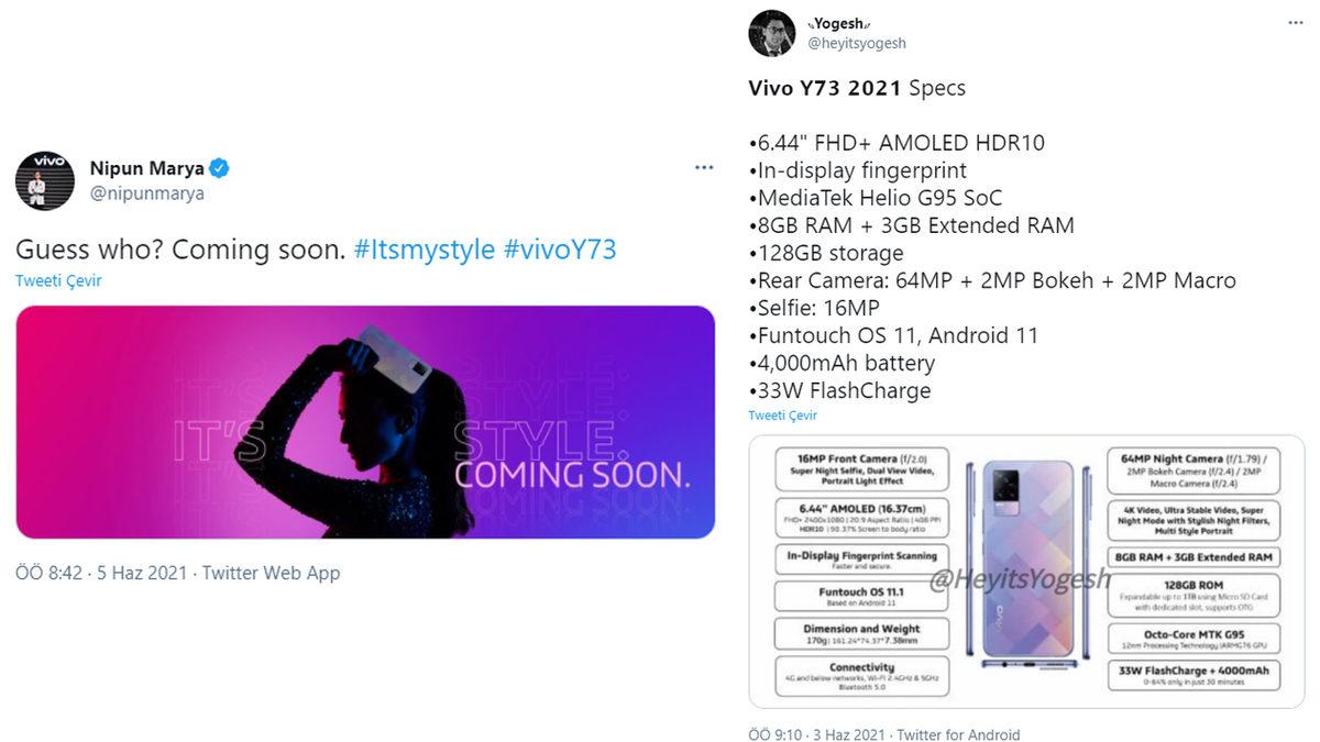 Vivo Y73’ün Arka Kısmı, Bir Şirket Yetkilisi Tarafından Paylaşıldı