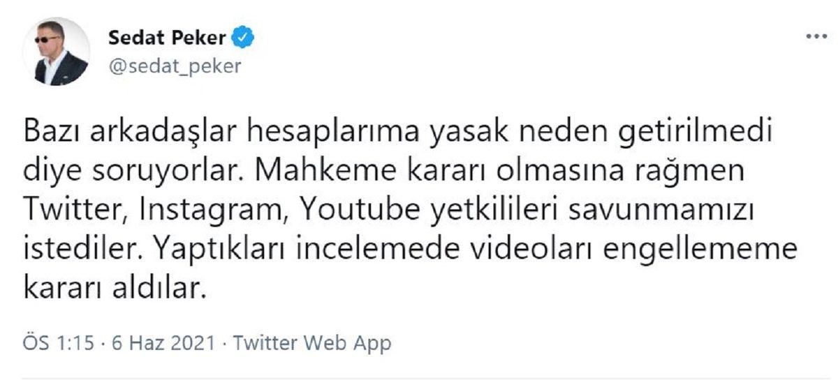 Sedat Peker, Videolarının YouTube, Twitter ve Instagram’dan Neden Silinmediğini Açıkladı