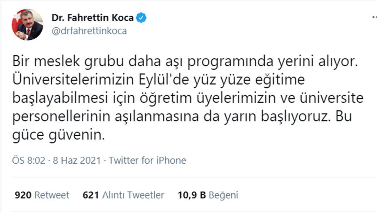 Fahrettin Koca, Üniversite Öğrencilerinin Okullar Açılmadan Aşılanacağını Açıkladı