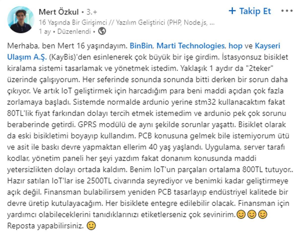 16 Yaşındaki Türk Girişimciden ’İstasyonsuz Bisiklet’ Projesi: Dev Firmalardan Destek Yağdı!