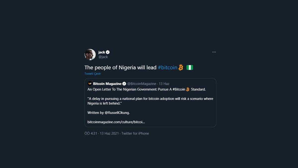 Jack Dorsey, Nijeryalıların Bitcoin’e Liderlik Edeceğini Nedeniyle Birlikte Açıkladı