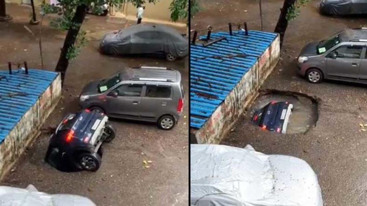 Hindistan’da Bir Kuyu, Üzerinde Duran Otomobili Saniyeler İçinde Yuttu [Video]