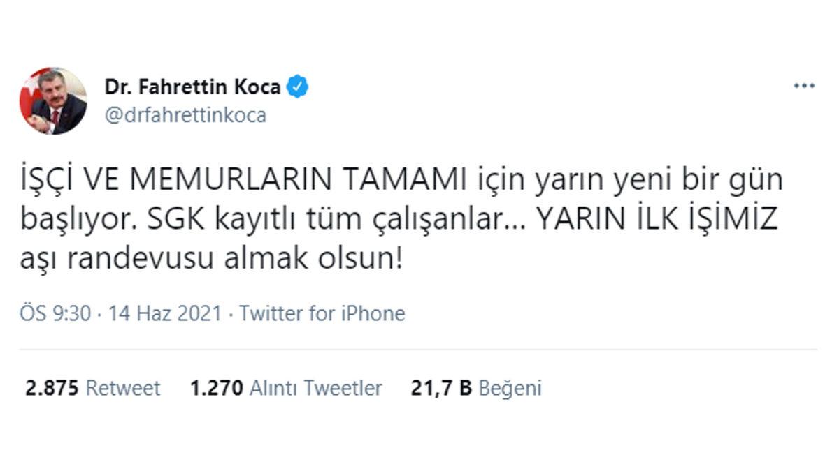 Sağlık Bakanı Koca, Artık Her Yaştan SGK’lı Çalışanın Aşı Olabileceğini Duyurdu