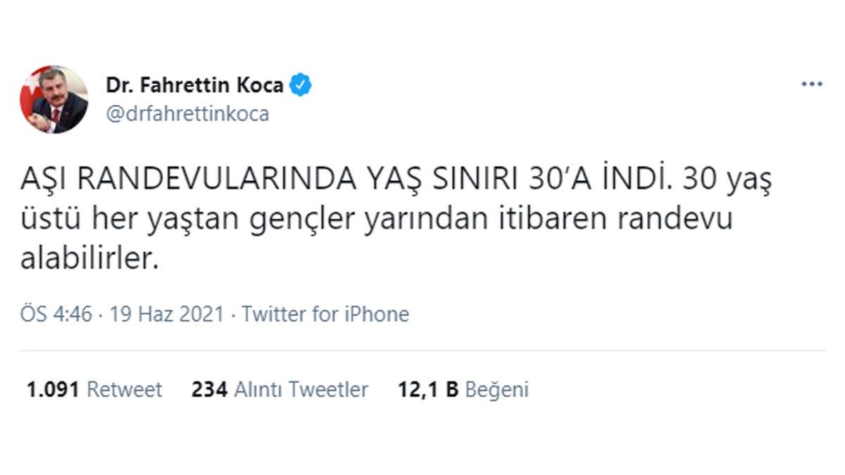 Sağlık Bakanı Fahrettin Koca, Aşılamada Yaş Sınırının 30’a İndiğini Açıkladı