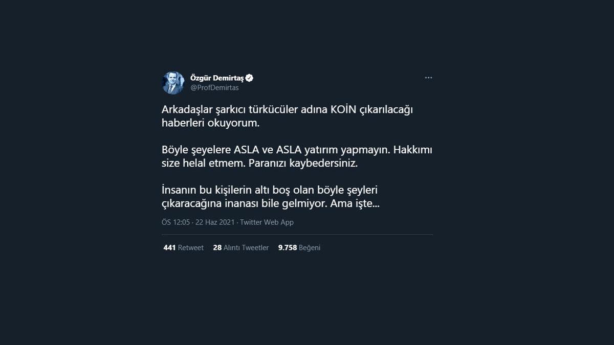 ’Türkücülerin’ Kripto Para Çıkarmasına Profesör Özgür Demirtaş’ın Yorumu: Hakkımı Size Helal Etmem