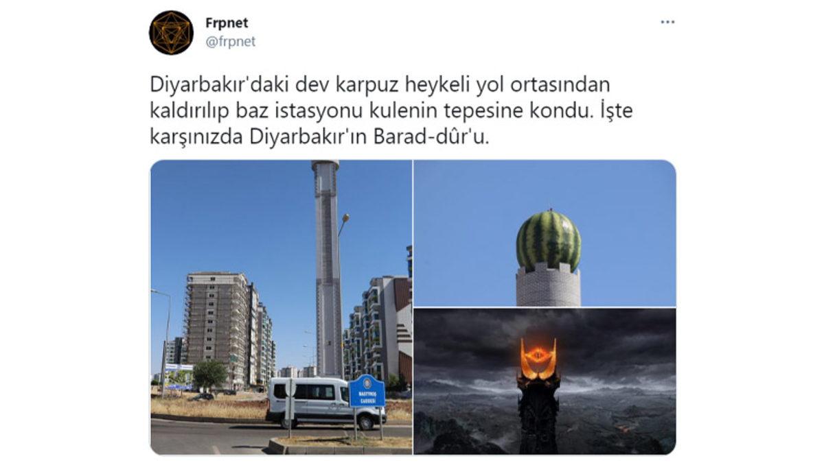 Sanat Dünyasına Katılan Yeni Bir ’Eser’ Daha: Diyarbakır’da Bir Meydana ’Göğe Yükselen Karpuz’ Figürü Dikildi