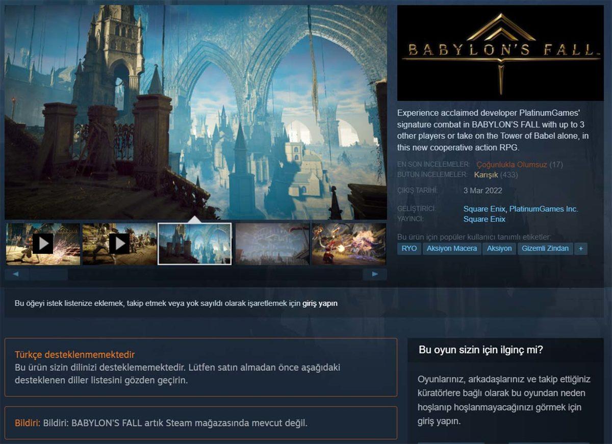 Daha 1 Yaşını Bile Doldurmayan Babylon’s Fall, Steam’den Kaldırıldı!
