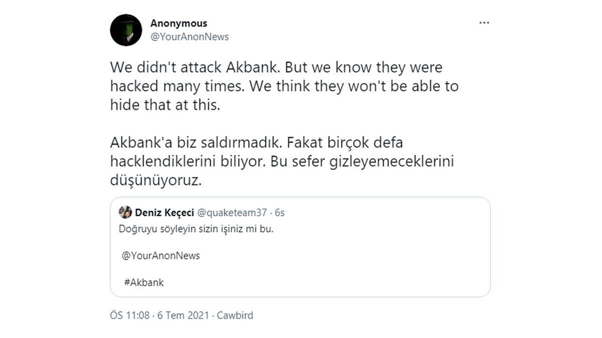 Ünlü Hacker Grubu Anonymous’tan Akbank Açıklaması