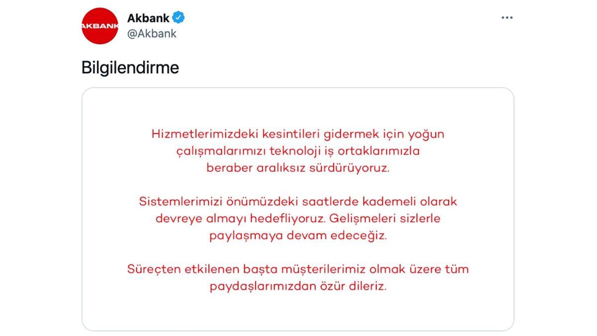 Akbank’tan Beklenen Özür Geldi: Hizmetler Önümüzdeki Saatlerde Kademeli Olarak Devreye Alınacak