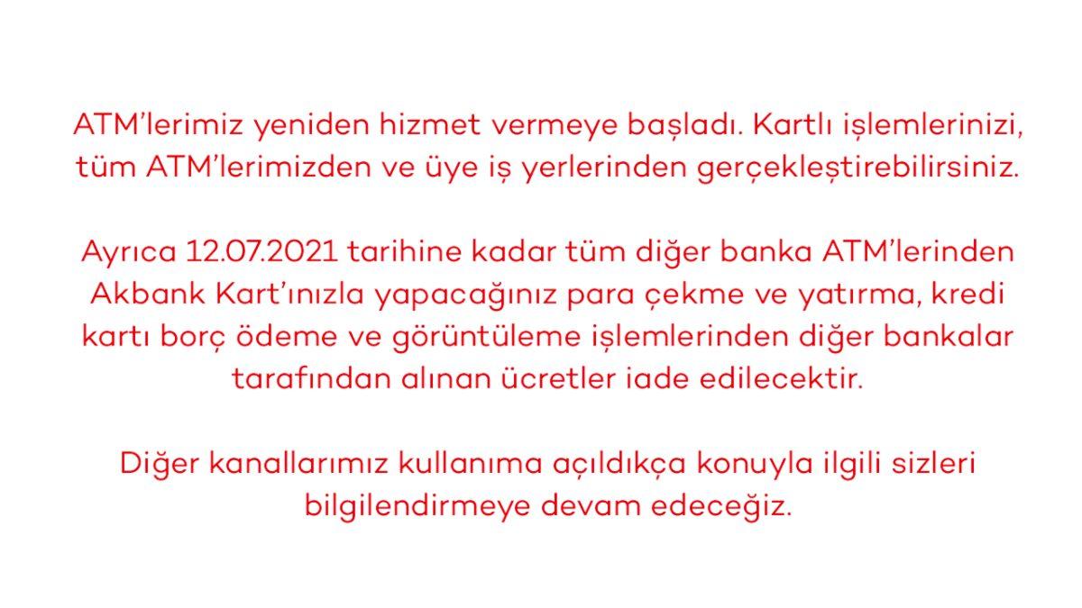 SON DAKİKA: Akbank, Bugün ve Yarın Öğle Tatili Olmaksızın Sabah 9’dan Akşam 7’ye Hizmet Verecek