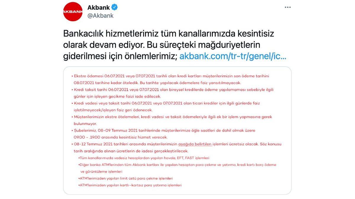 Akbank, Mağduriyetleri Gidermek İçin Aldığı Önlemleri Açıkladı