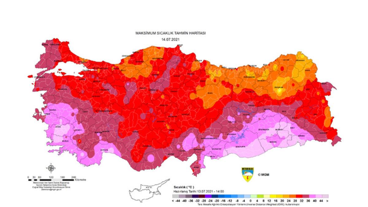 Yanıyoruz: Meteoroloji, 44 Derecelerin Üstünü Gösteren Hava Sıcaklığı Haritasını Yayınladı
