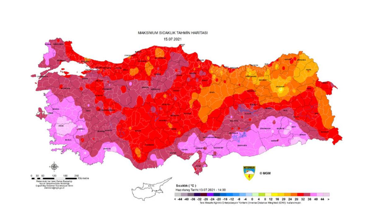 Yanıyoruz: Meteoroloji, 44 Derecelerin Üstünü Gösteren Hava Sıcaklığı Haritasını Yayınladı