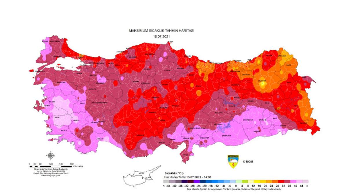 Yanıyoruz: Meteoroloji, 44 Derecelerin Üstünü Gösteren Hava Sıcaklığı Haritasını Yayınladı