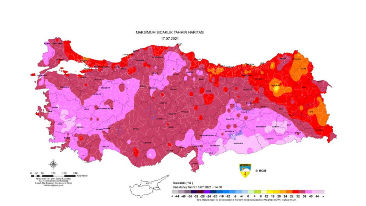 Yanıyoruz: Meteoroloji, 44 Derecelerin Üstünü Gösteren Hava Sıcaklığı Haritasını Yayınladı