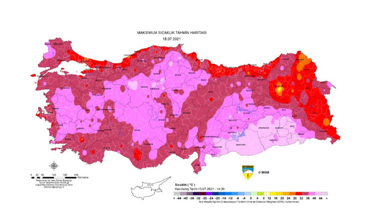 Yanıyoruz: Meteoroloji, 44 Derecelerin Üstünü Gösteren Hava Sıcaklığı Haritasını Yayınladı
