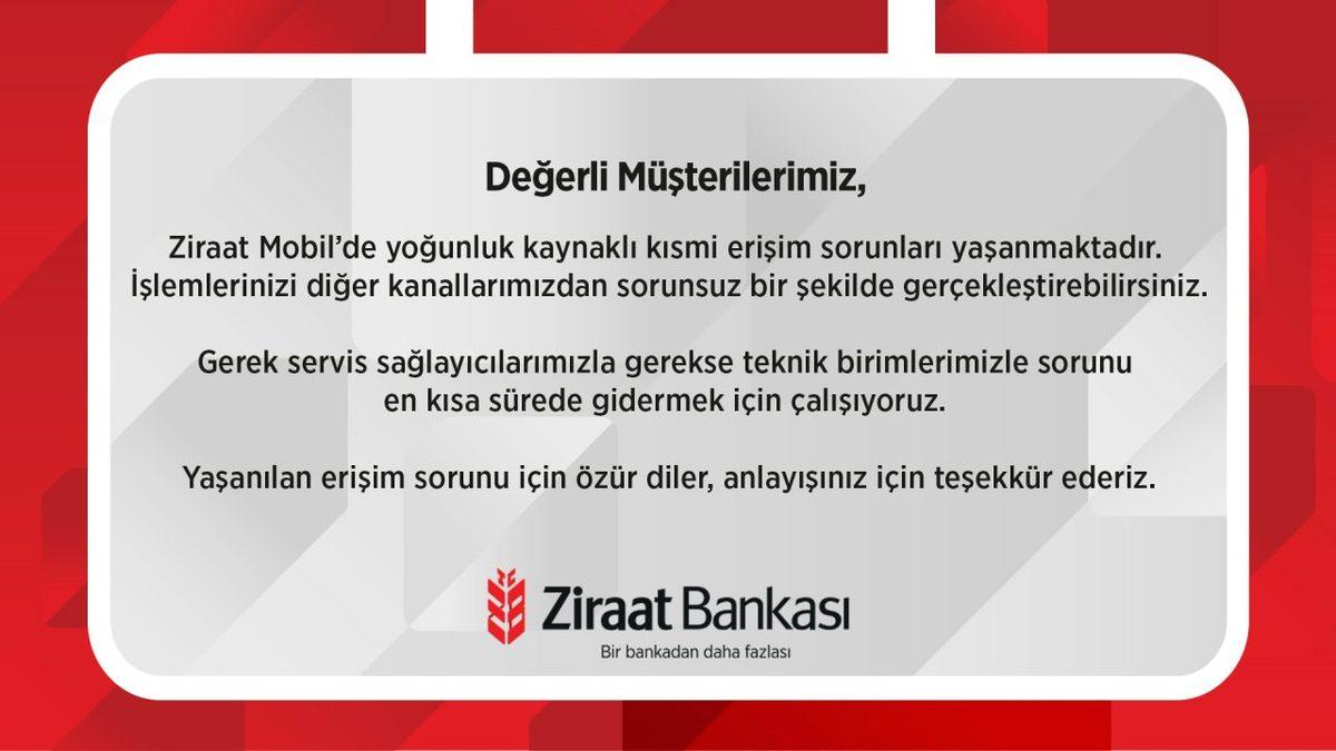 Ziraat Bankası’ndan Yaşanan Erişim Sorunu ile İlgili Açıklama (Sorun Çözülmüş Görünüyor)