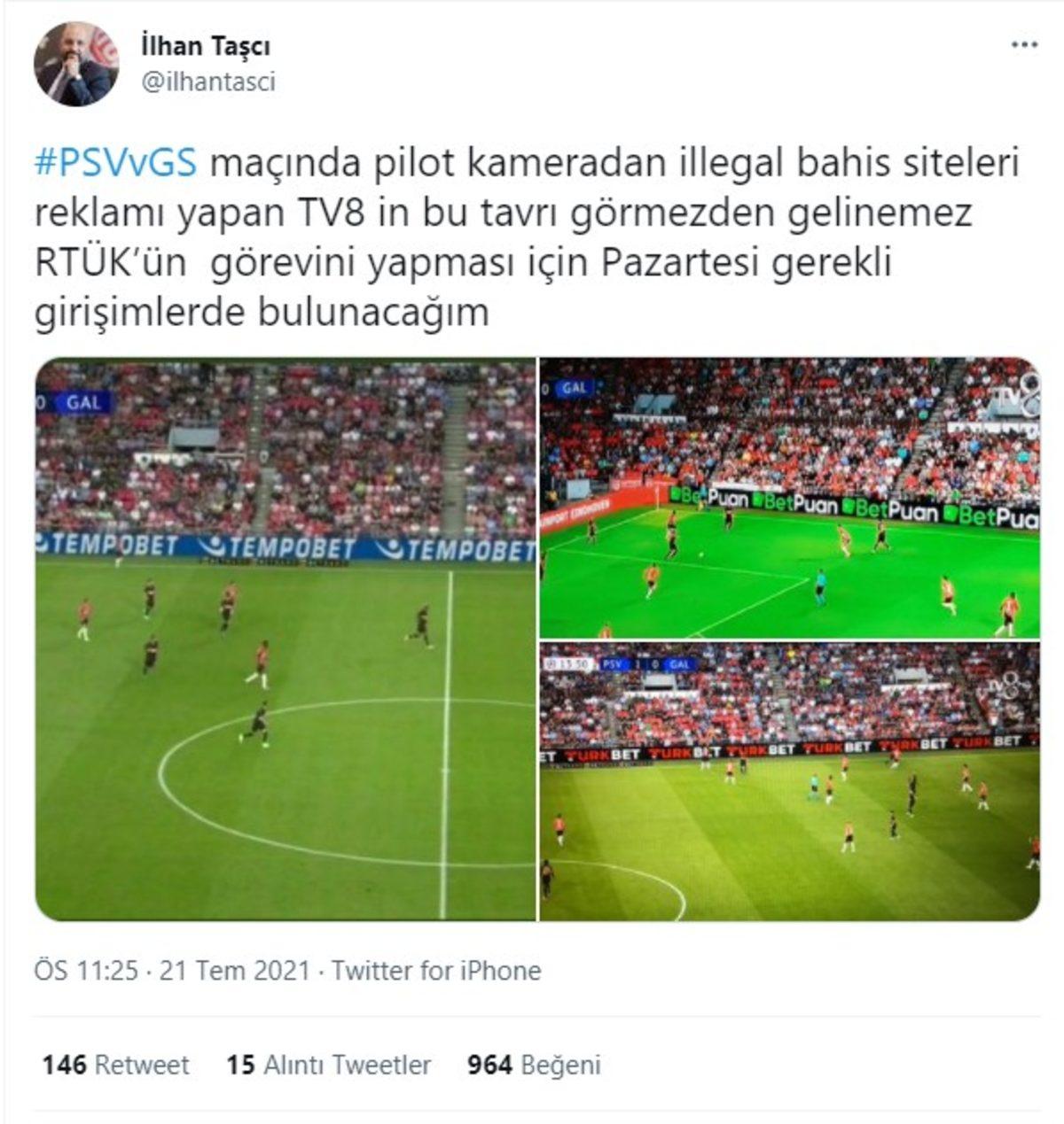 RTÜK Üyesinden GS-PSV Maçında İllegal Bahis Sitesi Reklamı Gösteren TV8 Hakkında Açıklama