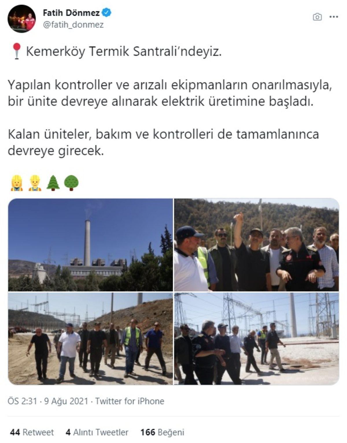 Alevlere Teslim Olan Kemerköy Termik Santrali Yeniden Elektrik Üretimine Başladı