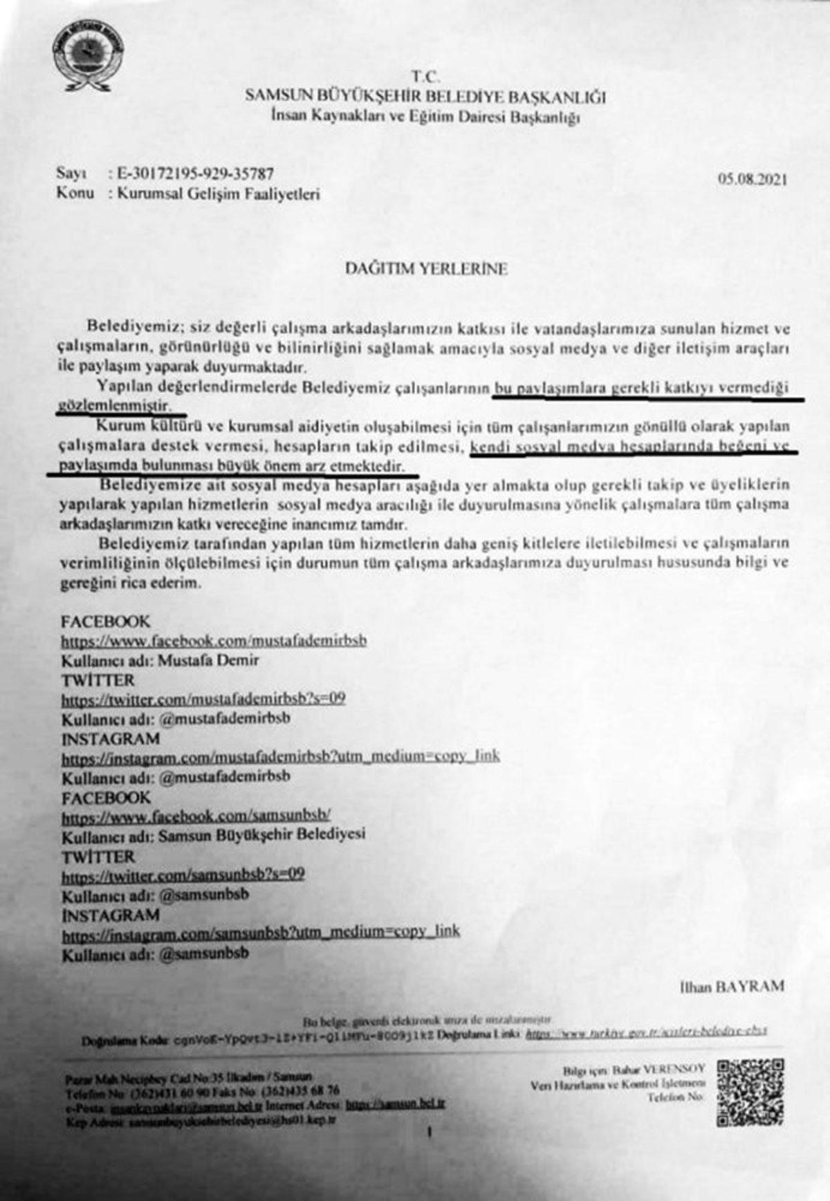 Belediye Başkanından, Çalışanlara ‘Takipçi Kasma’ Talimatı