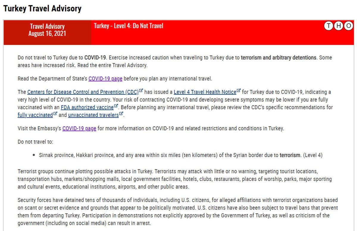 SON DAKİKA: ABD, Türkiye’yi ‘Seyahat Etmeyin’ Kategorisine Ekledi