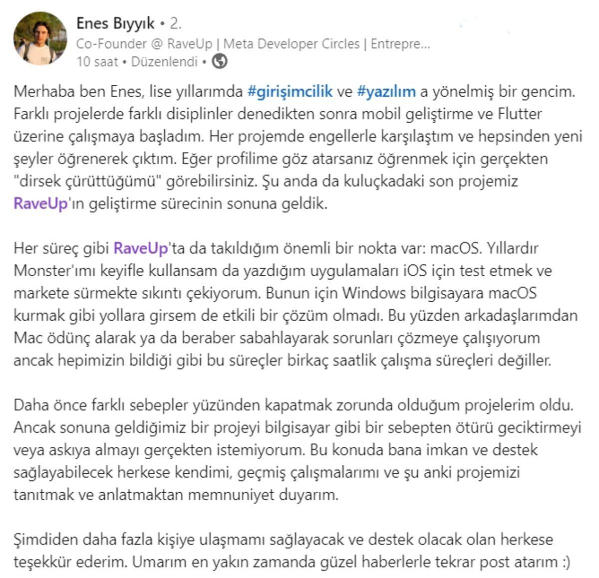 Monster, Uygulamalarını Test Etmekte Zorlanan Genç Girişimciye Macbook Hediye Etti