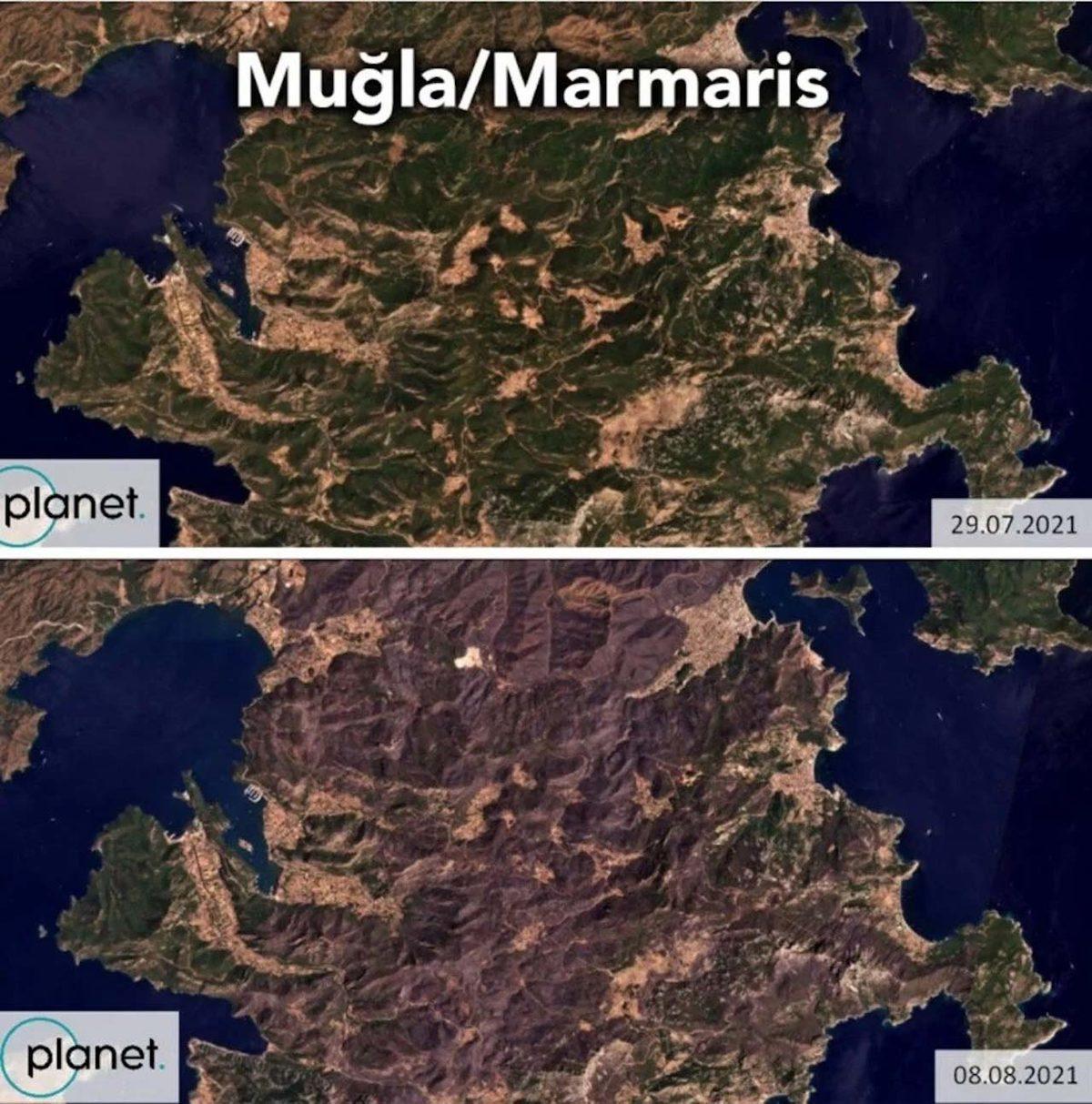 Türkiye’deki Orman Yangınlarında Yanan Alanların Öncesi ve Sonrasının Uydu Görüntüleri Paylaşıldı