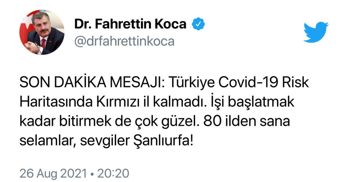 Fahrettin Koca’dan Sevindiren Açıklama: Türkiye’de ’Kırmızı’ Tek Bir İl Bile Kalmadı
