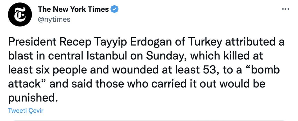 The New York Times’ın İstanbul’daki Patlamayla İlgili Paylaşımı Eleştiri Yağmuruna Tutuldu