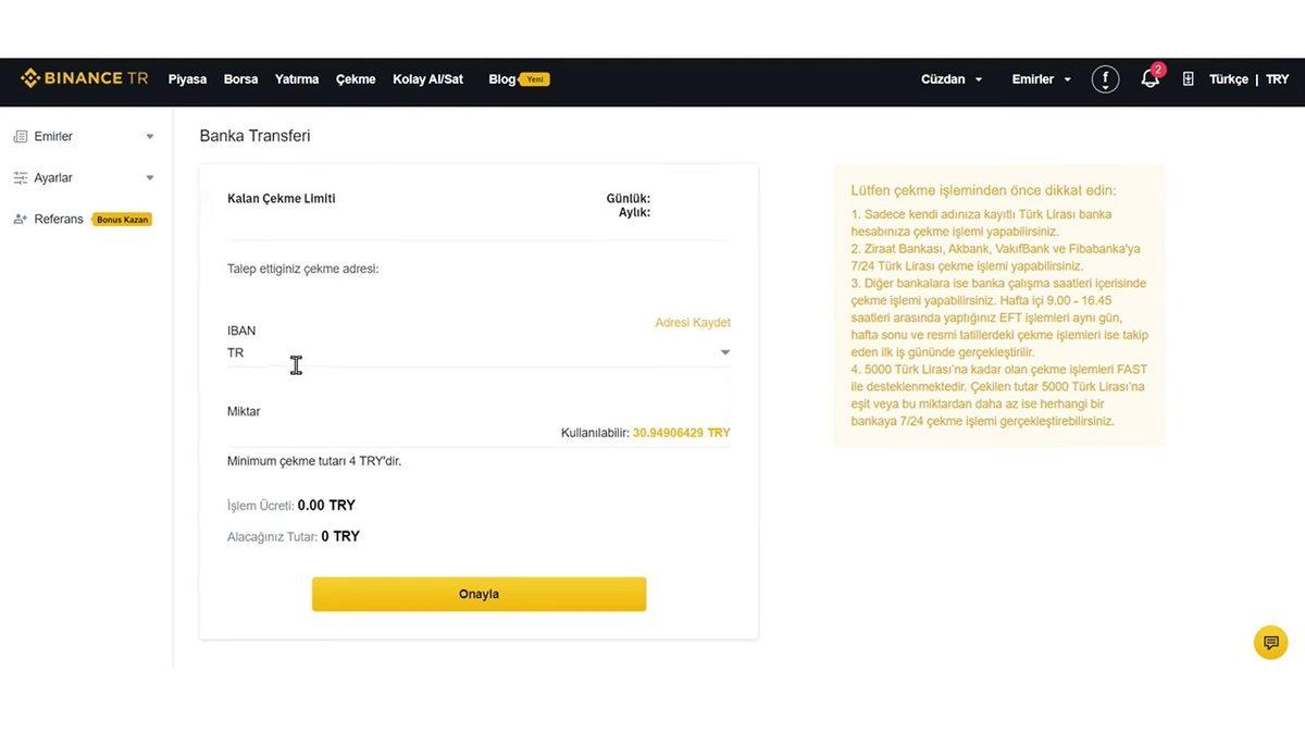Binance TR’den Para Çekme İşlemi Nasıl Yapılır?