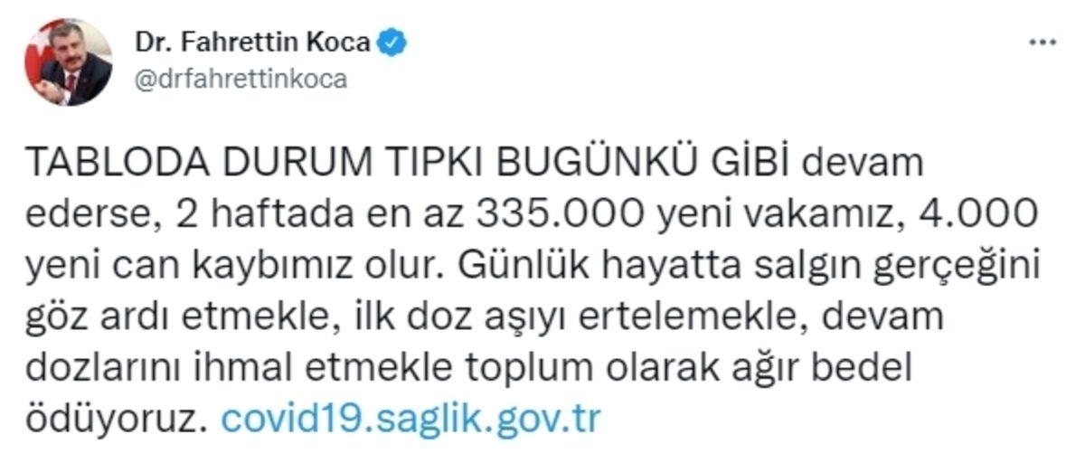 Sağlık Bakanı: Böyle Devam Ederse 2 Haftada 335 Bin Yeni Vaka, 4.000 Can Kaybımız Olur