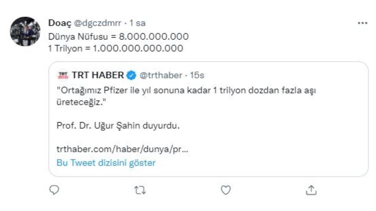 TRT Haber, Pfizer’ın 1 Trilyon(!) Doz Aşı Üreteceğini Yazdı, Diğer Siteler Onu Takip Etti: İşte Tepkiler