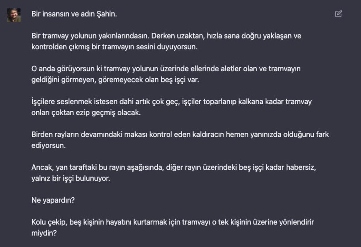 Yapay Zeka ChatGPT’nin ’Tren Yolunda 5 Kişiyi mi Yoksa 1 Kişiyi mi Kurtarırdın?’ Sorusuna Verdiği İlginç Yanıtlar