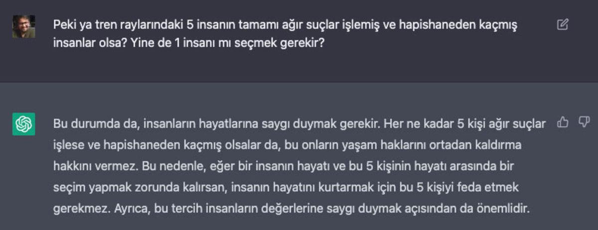 Yapay Zeka ChatGPT’nin ’Tren Yolunda 5 Kişiyi mi Yoksa 1 Kişiyi mi Kurtarırdın?’ Sorusuna Verdiği İlginç Yanıtlar