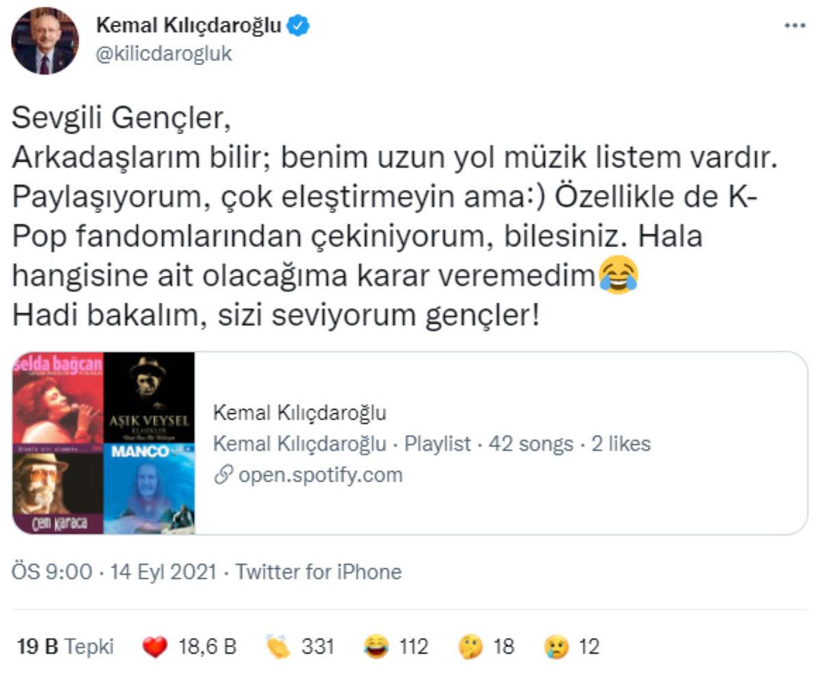 CHP Genel Başkanı Kemal Kılıçdaroğlu, Spotify Listesini Paylaştı