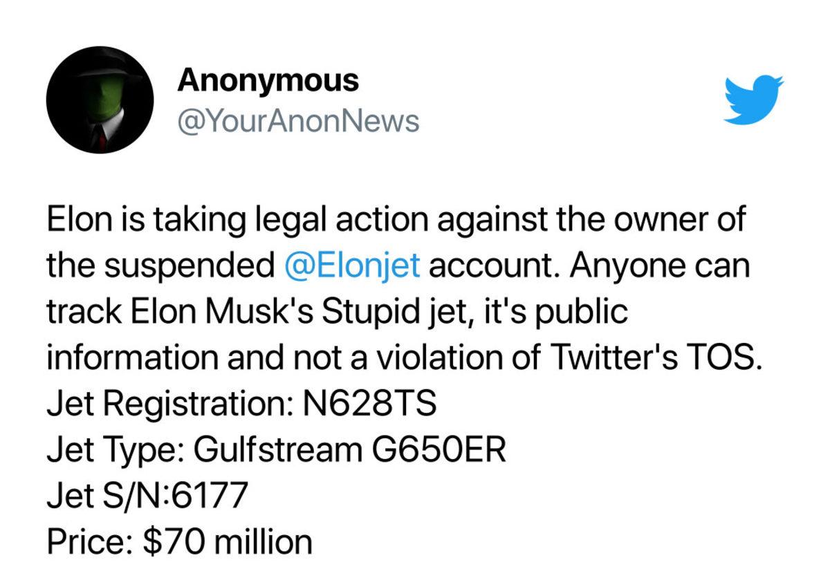 Jetini Takip Eden Hesabı Banlayan Elon Musk’a Anonymous’tan Cevap Geldi: “Diktatörler Pisliktir”