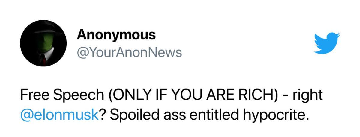 Jetini Takip Eden Hesabı Banlayan Elon Musk’a Anonymous’tan Cevap Geldi: “Diktatörler Pisliktir”