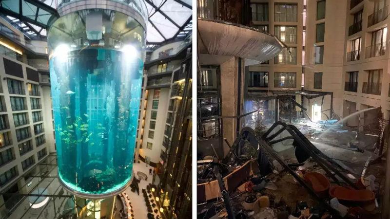 Bir Otelin İçinde Bulunan Dünyanın En Büyük Silindirik Akvaryumu Patladı, 1500 Balık Etrafa Saçıldı [Video]