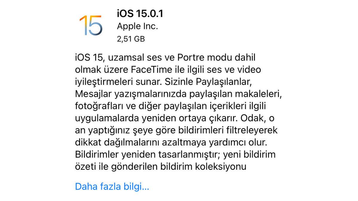 Apple’dan Beklenen iOS 15.0.1 Güncellemesi Geldi