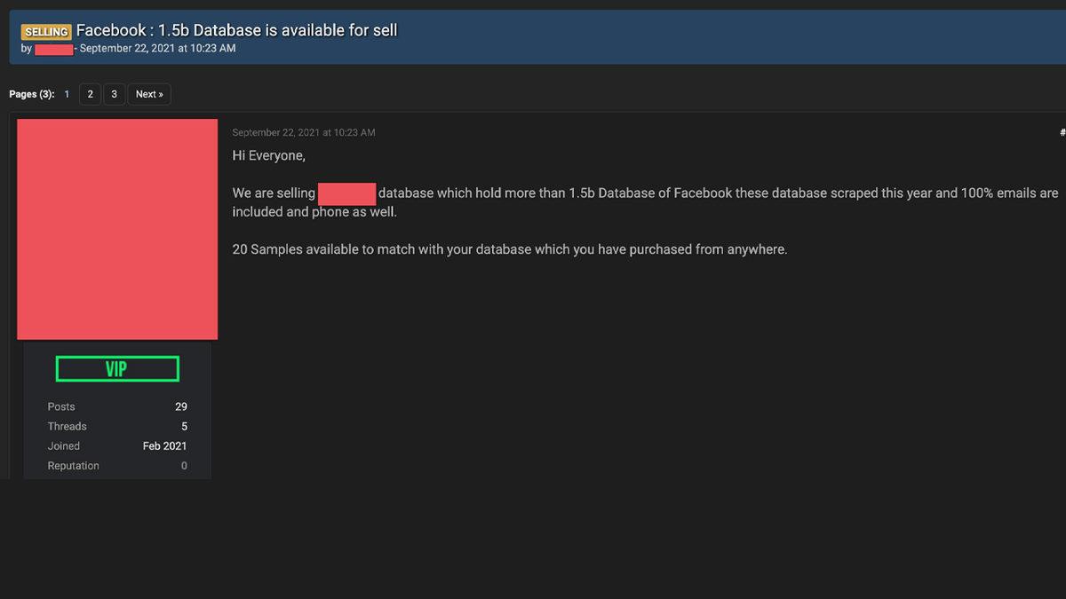 1,5 Milyar Facebook Kullanıcısının Kişisel Verileri Satışa Çıkarıldı (Kesintiden Önce)