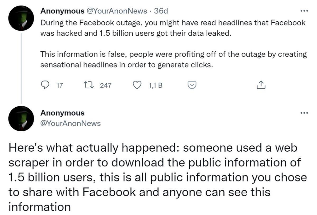 Hacker Grubu Anonymous’tan ’1,5 Milyar Facebook Kullanıcısı Verileri’ Hakkında Önemli Açıklama