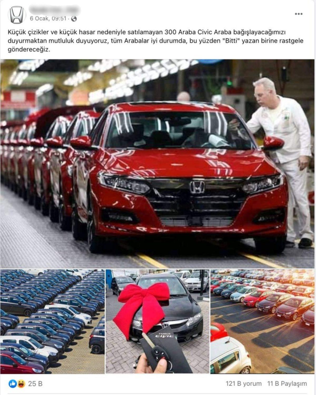 Facebook’taki Sahte ’Honda Civic Çekilişi’ Ortalığı Karıştırdı: Honda Türkiye’den Açıklama Geldi