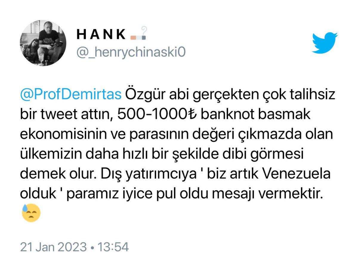 Ekonomist Özgür Demirtaş’tan 500 TL ve 1000 TL’lik Banknot Çağrısı Twitter’da Yankı Buldu