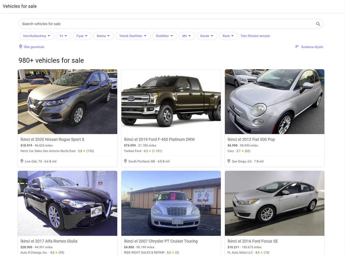 Google, Yakınınızdaki Satılık İkinci El Otomobilleri Göstermeye Başlayacak: İşte İlk Ekran Görüntüleri