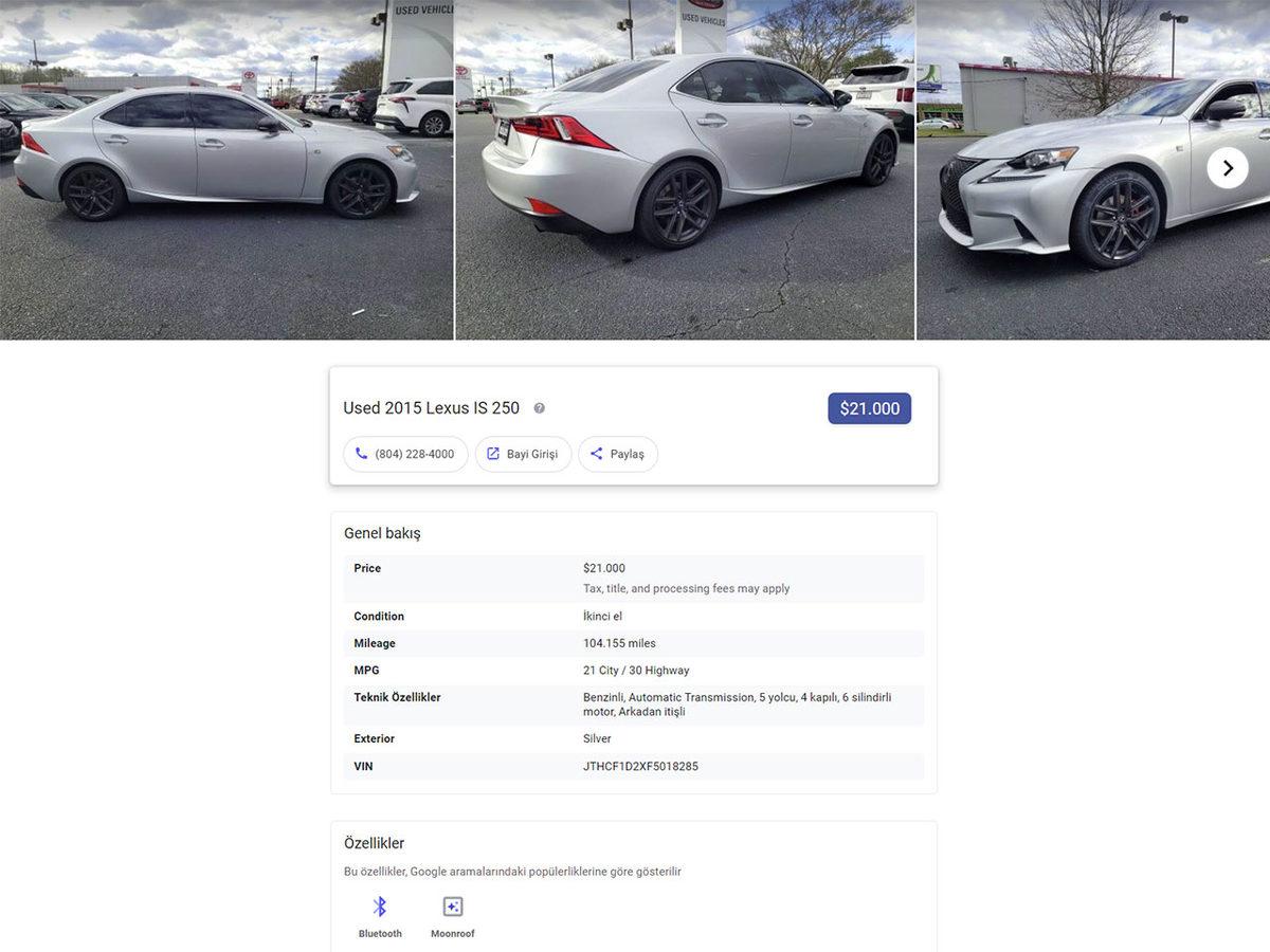 Google, Yakınınızdaki Satılık İkinci El Otomobilleri Göstermeye Başlayacak: İşte İlk Ekran Görüntüleri